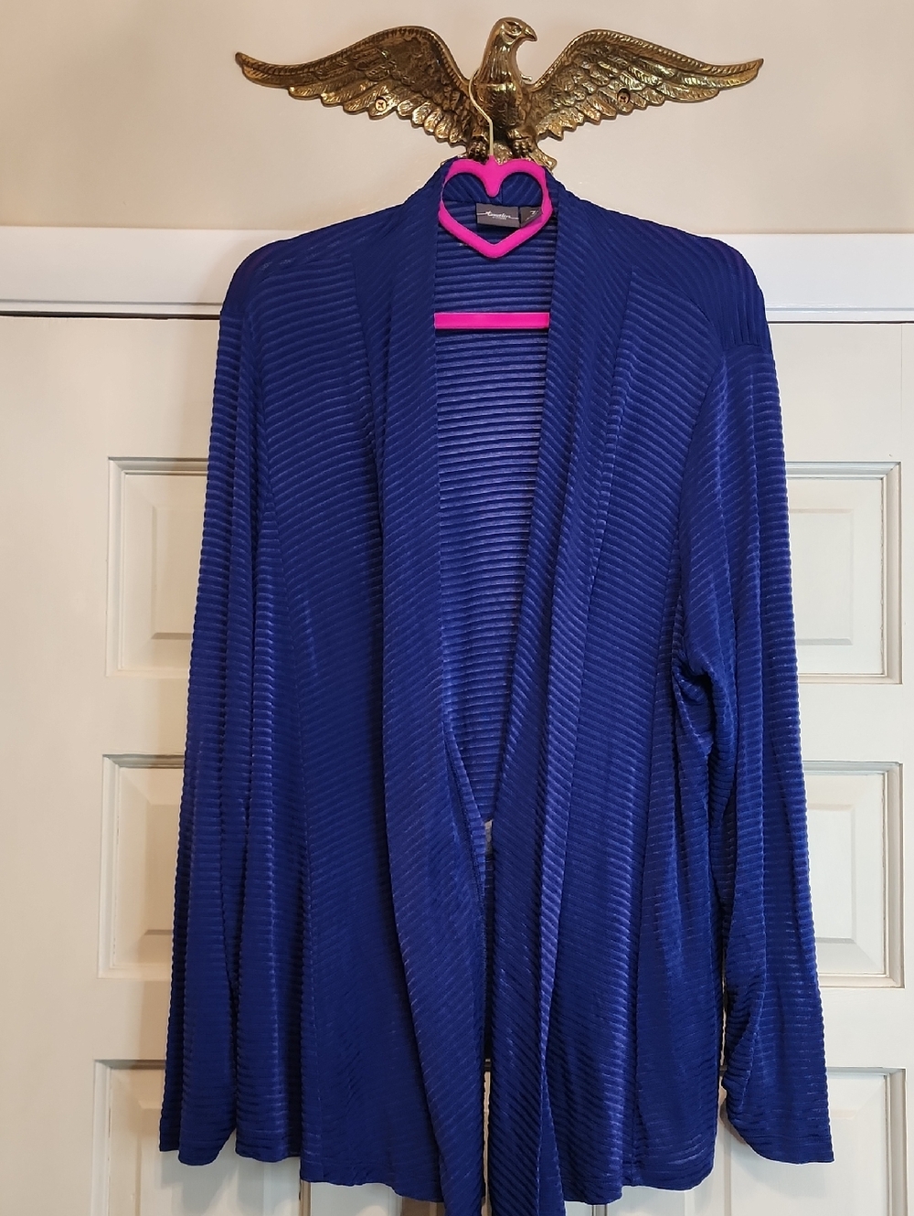 Chicos Travelers Size 3 Ribbed Open-Front Women’s Sweater Cardigan Royal Blue